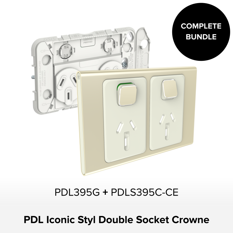 Bundle - PDL Iconic Styl, 2 switch & 2 socket, Horizontal, 10 A + Skin - Crowne